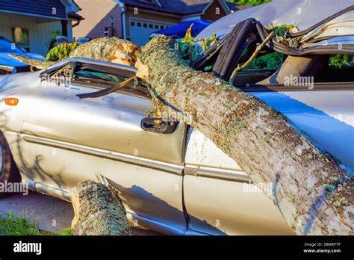  A car lies stricken after skidding off the road at Bedale in North Yorkshire