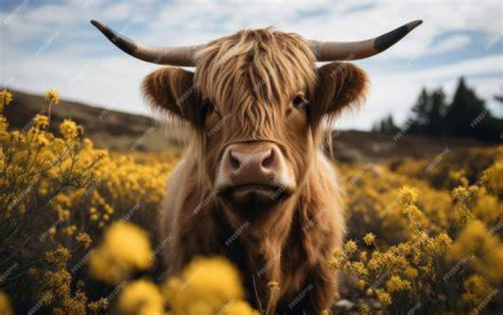  A highland cow amid the heavy morning snowfall in Glen Dochart, Scotland