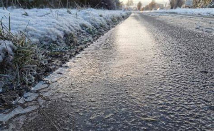  An icy road in Foolow. Derbyshire, today which could become more hazardous as temperatures plummet to -12C tonight