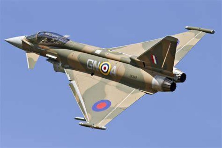 An RAF Typhoon fighter jet seen at the British airbase at Akrotiri in Cyprus