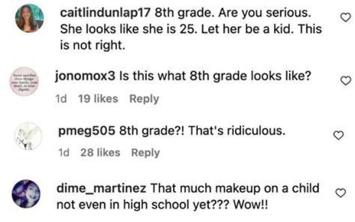 Audriana looking older than 8th grade comments