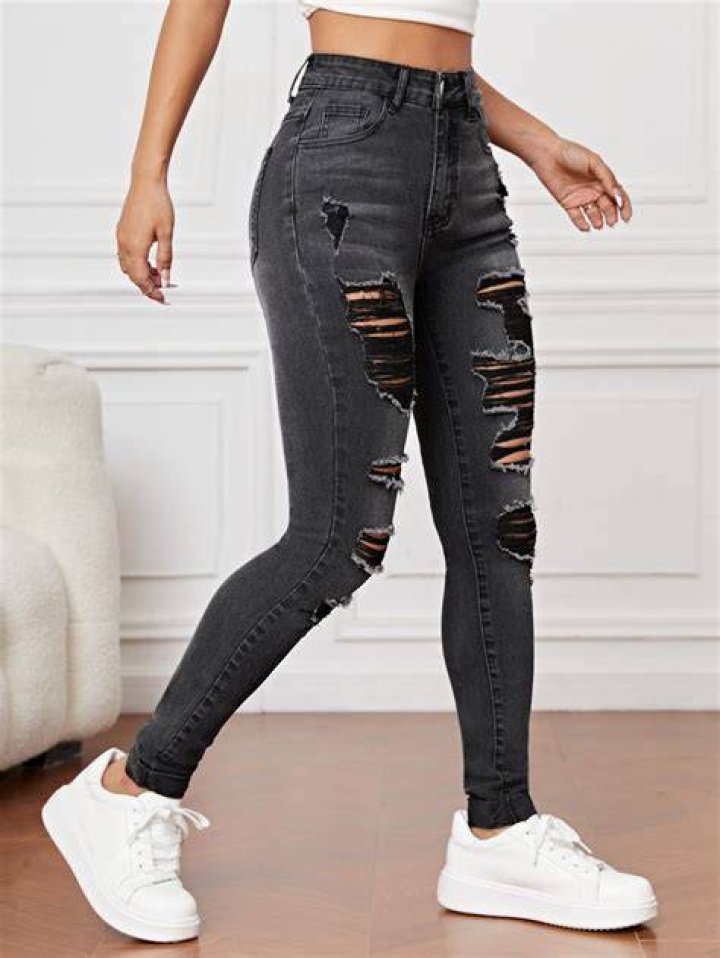  Black Ripped Raw Hem High Waist Hallie Super Skinny Jeans
