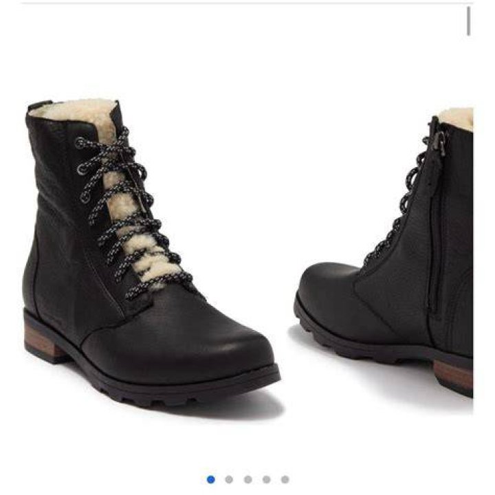 Black Sorel Emelie Genuine Shearling Short Lace-Up Boot