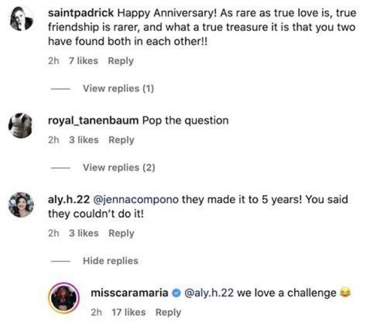 fans comment about paulie and cara together five years