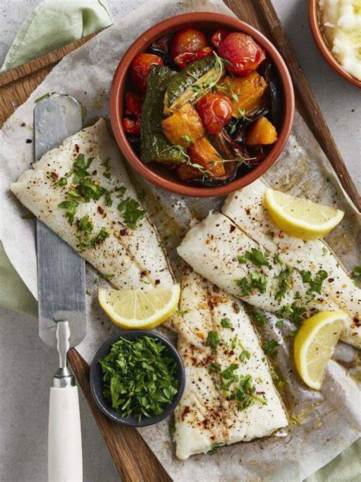 Grilled hake on spring mash with soy butter