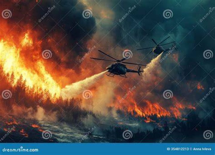 Helicopters are dumping water over the smoldering fires