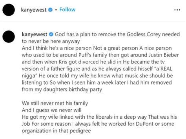Kanye West Corey Gamble post