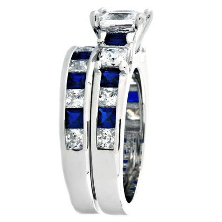 Olivia Glamorous 4.35ct Sapphire and Russian Ice CZ Wedding Ring Set