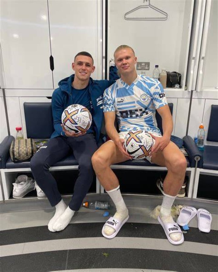 Phil Foden donned a pair of sunglasses indoors