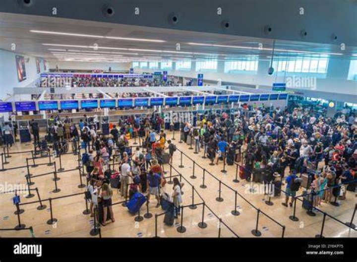 Queues for check-in at Manchester Airport