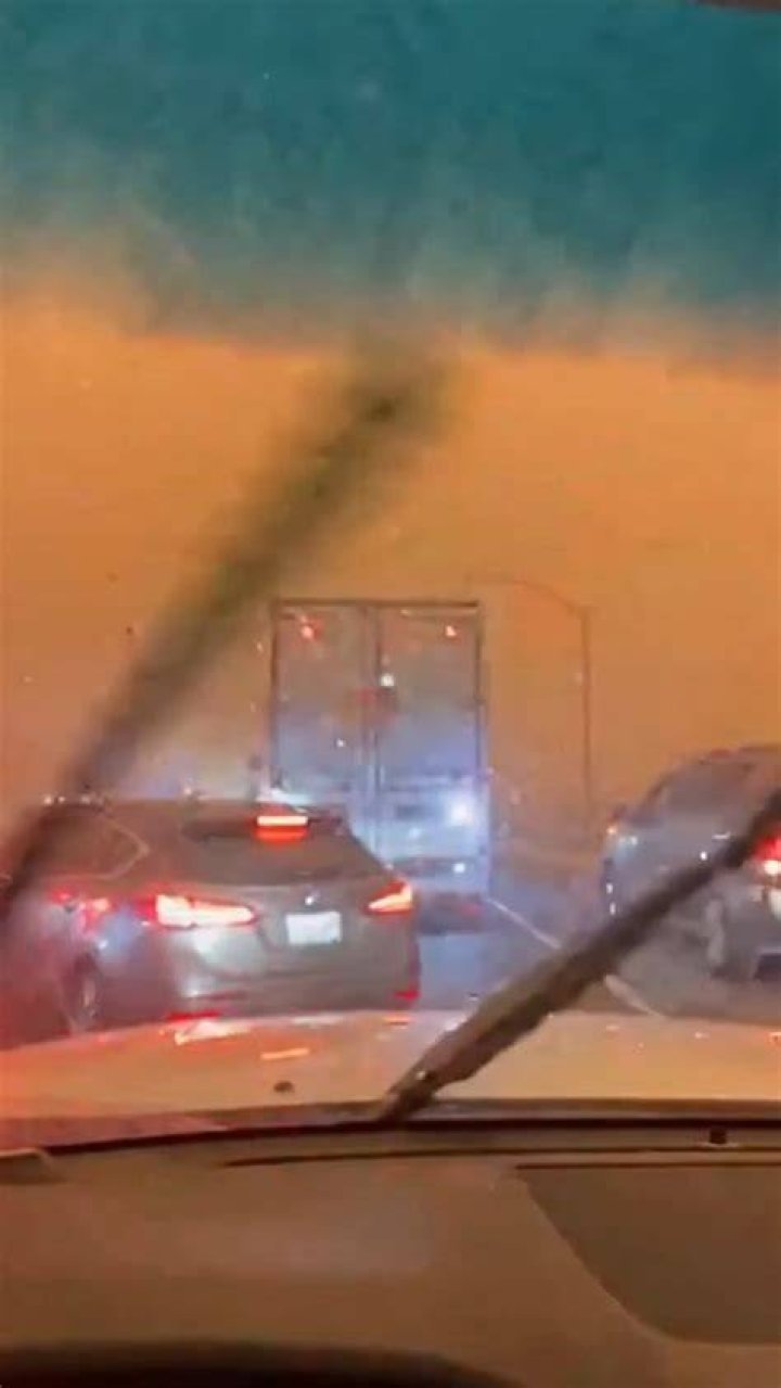  The harrowing footage shows dust billowing into the air after the crash