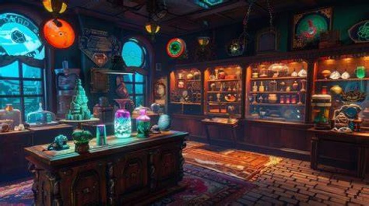 The shop was filled with Christmas decorations and lights