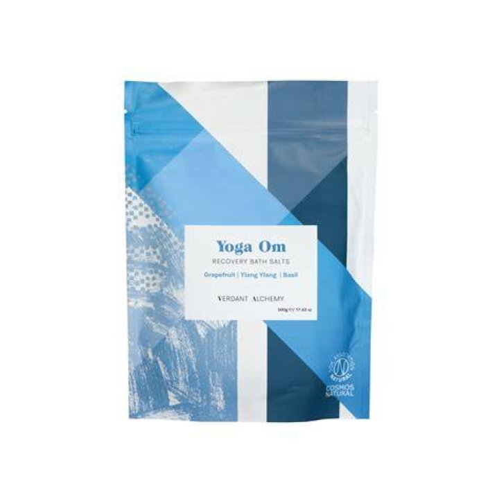 Use Yoga Om Recovery Bath Salts by Verdant Alchemy for a cool refreshing bathtime